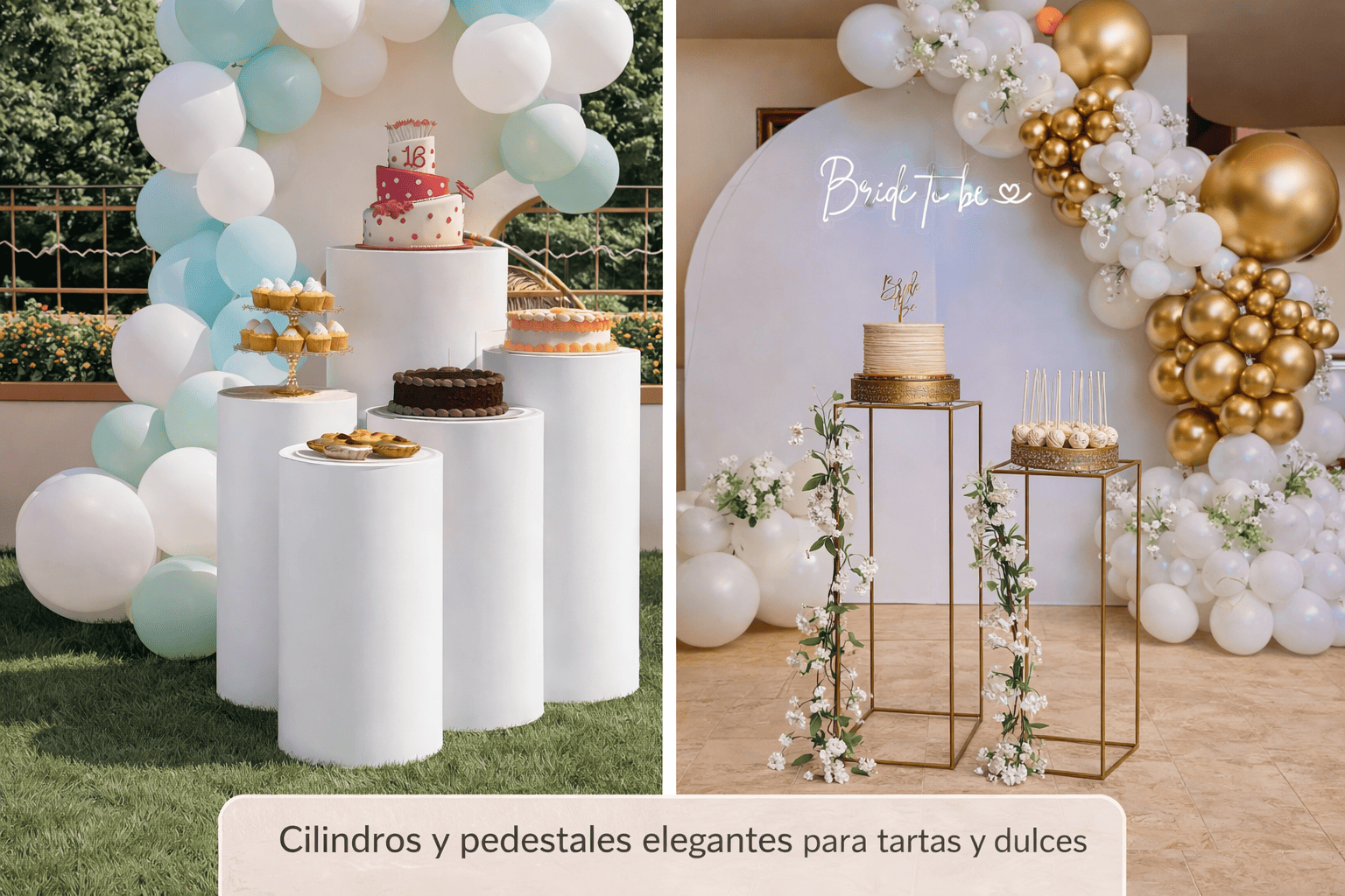 Alquiler de cilindros o pedestales para tarta y decoración
