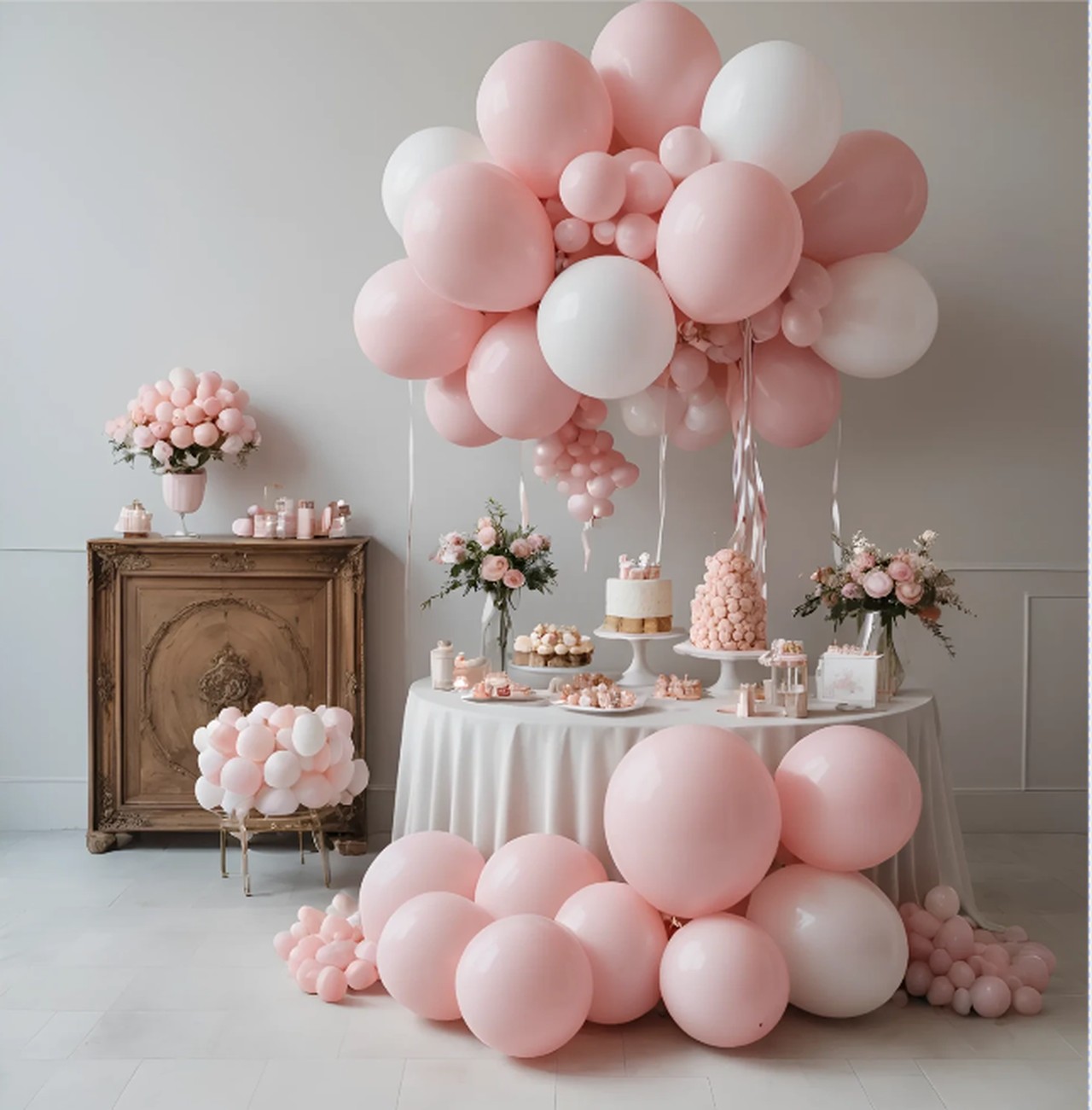 Decoración de globos en mesa dulce